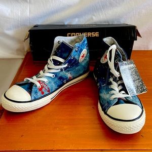 Converse All Star Denim and Splatter Paint Chuck Taylors